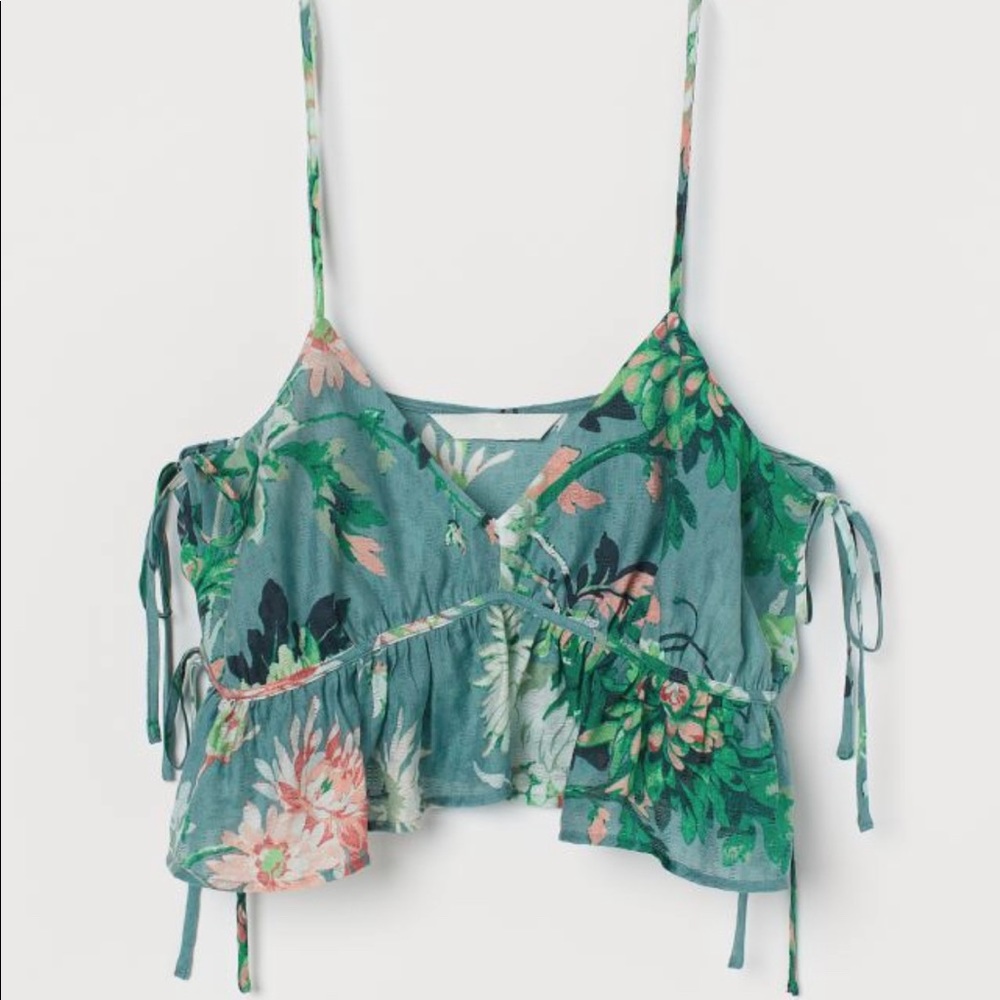 H&M Turquoise Floral crop top only (does not include skirt as pictured)
